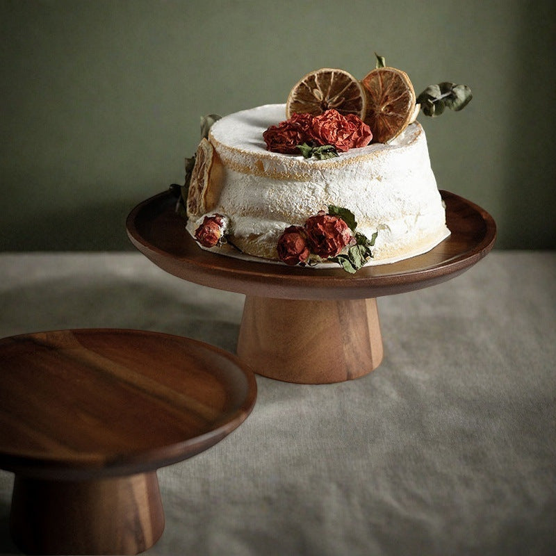 Japanese-style acacia wood cake stand - wooden tray display for weddings, dessert tables, home decor, and fruit/snack serving