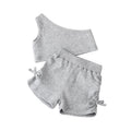 Summer kids' tank top & shorts set - european & american style - solid color off-shoulder cami with shorts - girls' short sleeve outfit (2-piece)