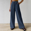 2024 european and american cross-border amazon new fashion women's elegant versatile elastic casual solid color wide leg pants