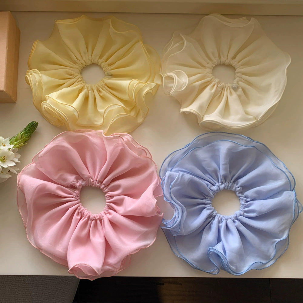 Korean pure color lace hair tie large intestine ring korean style low ponytail hair tie rubber band headband atmospheric head flower headband