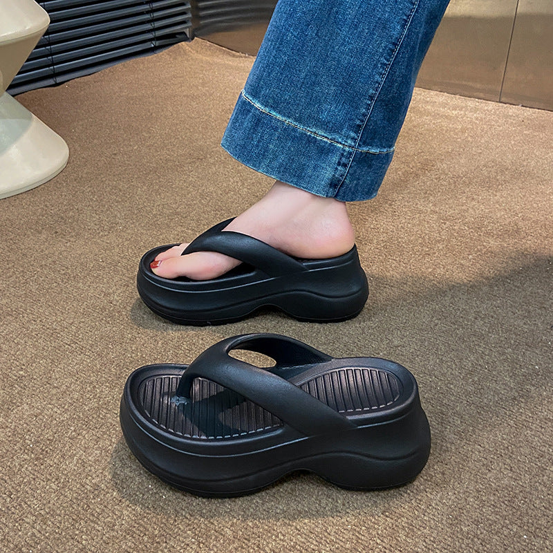 Platform thick sole flip flops women's summer easiest for match heightened flip flops non-slip sandals outwear beach beach slippers