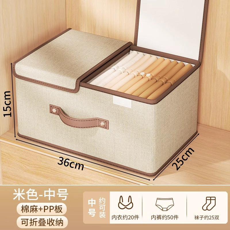 Clothes storage box Household wardrobe layered storage artifact with lid Clothes pants folding storage basket box