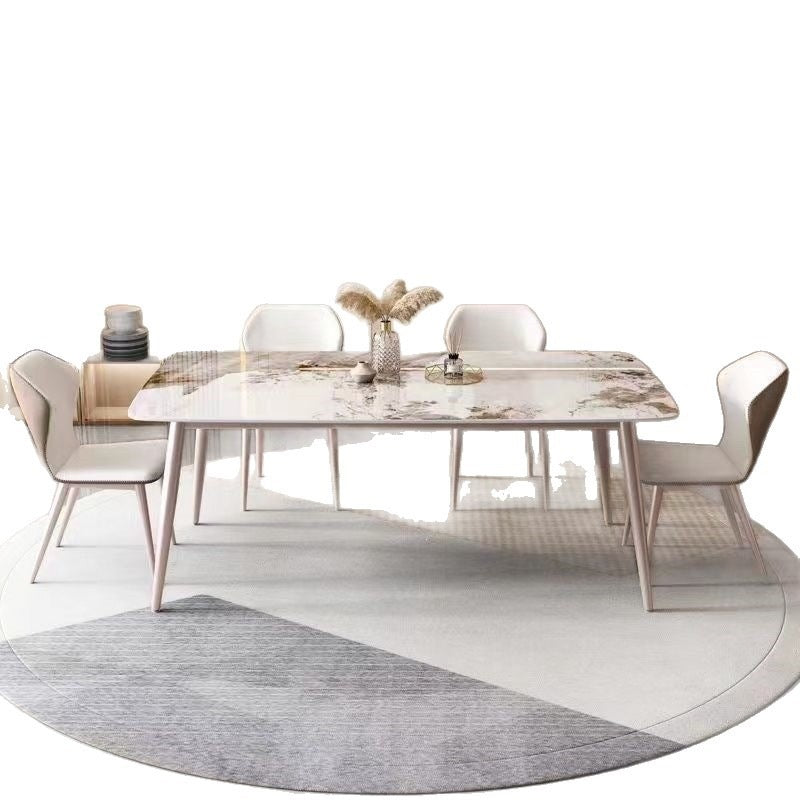 Italian style living room dining table and chair set - minimalist modern rock slab table, bench table, small apartment home rectangular table and chairs