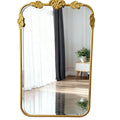 French retro full-length mirror, european-style solid wood carved floor mirror, bedroom wall-mounted gold vanity mirror, entryway mirror