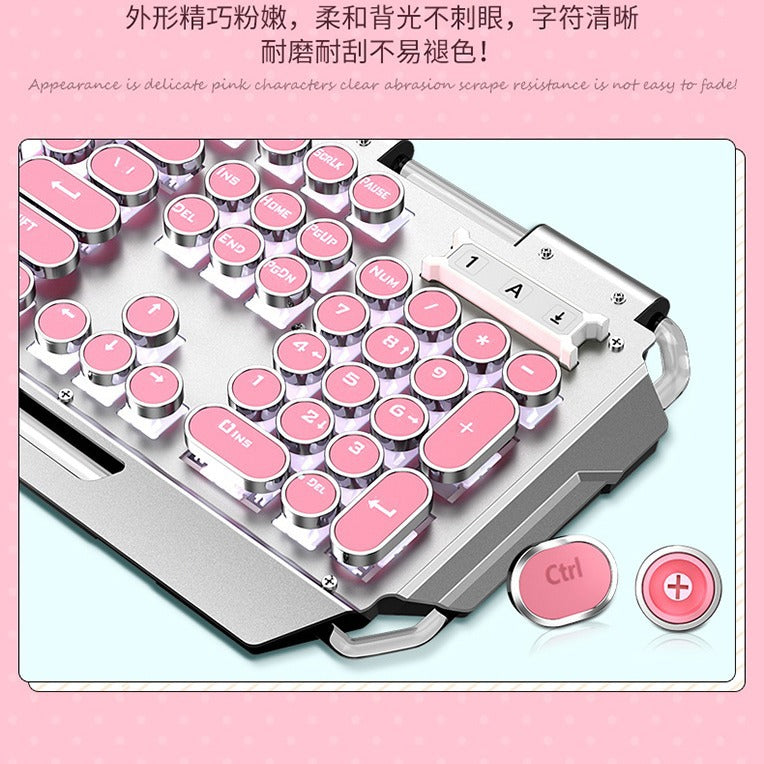 Xinmeng x10 steampunk keyboard cute pink true mechanical keyboard blue switch gaming desktop computer for girls