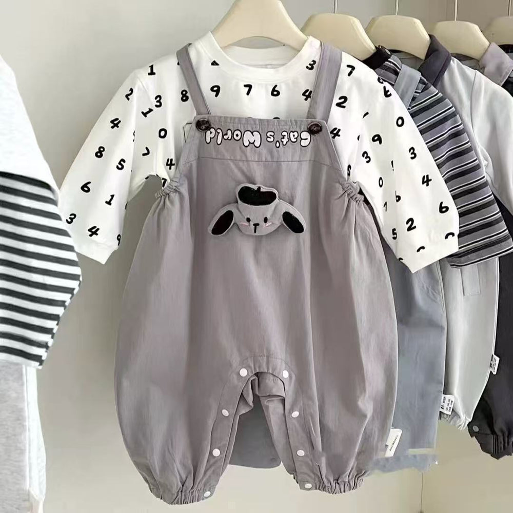 Spring cartoon overalls baby clothes outing outfit stylish romper boy korean style long sleeve two-piece set