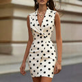 fashionsummernew arrival polka dot suit collar dress sleeveless waist elegant hip skirt