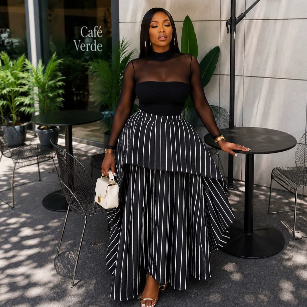 European and american cross-border african women's fashion  summer new style: trendy plaid design, slimming a-line long midi skirt