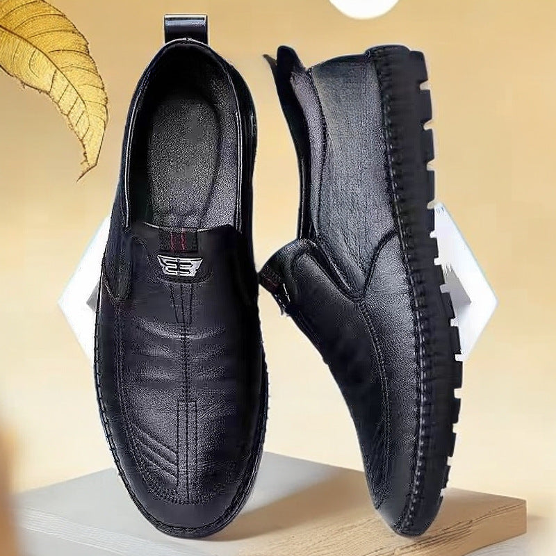 Men's leather dress shoes - soft leather, business casual, mid-aged & elderly, soft sole, spring 2025 new collection, plus size, black, anti-slip, dad shoes