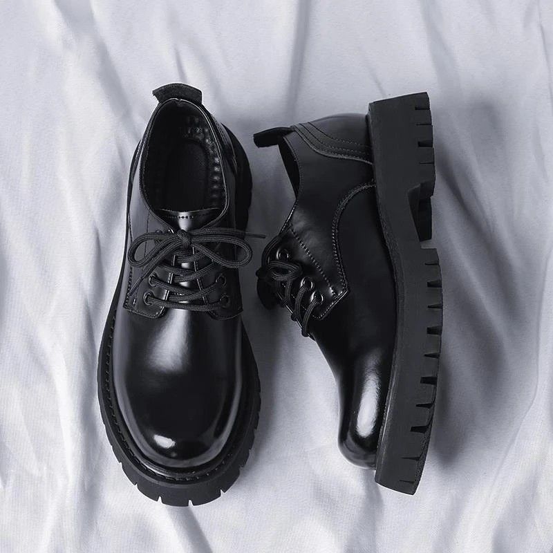 Genuine leather soft sole 5cm height increasing men's leather shoes - autumn thick sole waterproof non-slip casual men's sneakers - black formal shoes