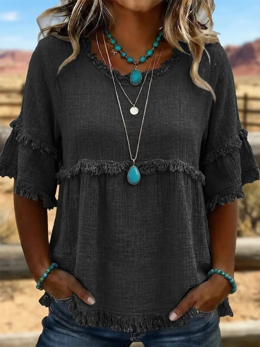 new  fashion cross-border round neck pullover short sleeve loose women's shirt casual women's top