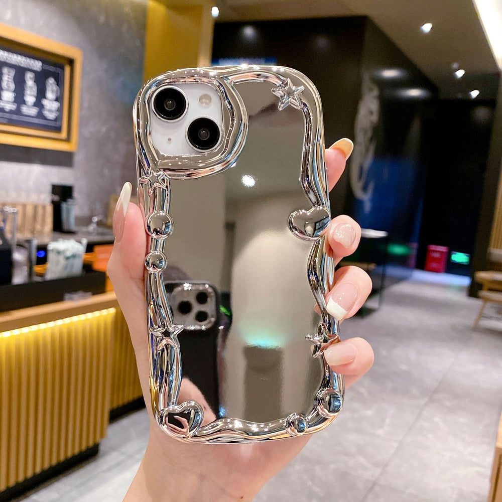 Suitable for apple 16 stereo mirror mobile phone case iphone11 creative korean style electroplated soft case xr wave protective cover