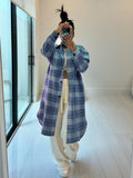 spring new arrivals: european and american style women's fashion - lapel collar pocket wool blend plaid shirt