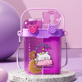 Kids' dual-drink water bottle - square straw sippy cup for school, portable crossbody punk water bottle for boys and girls