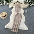 Sexy holiday style knittinghalter vest lazy high waist slit skirt women's summer elegant two-piece setwork clothing