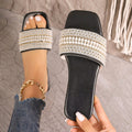 Fashionexportflatsplus size beaded flip-flops women's square toe rhinestone lightweight beach sandals slipper