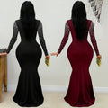 C7622 cross-border   fashion women's elegant high-neck rhinestone and beaded bodycon dress