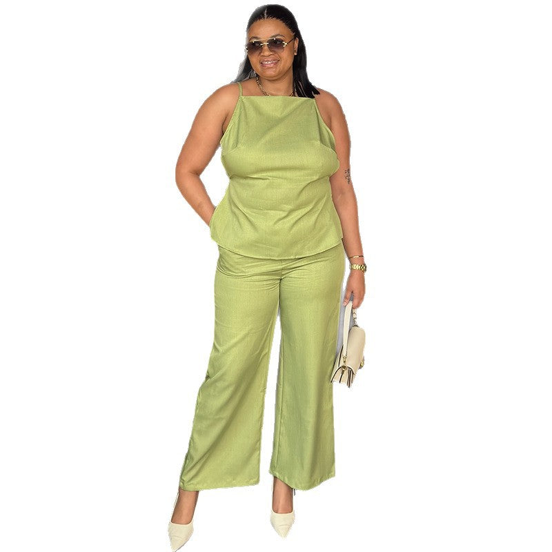 European and american cross-border women's fashion:  autumn new sleeveless slim-fit backless top and wide-leg pants casual set