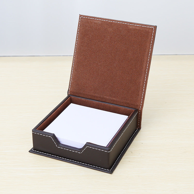 Solid color leather note box, personalized office desktop note paper small storage box, creative note box