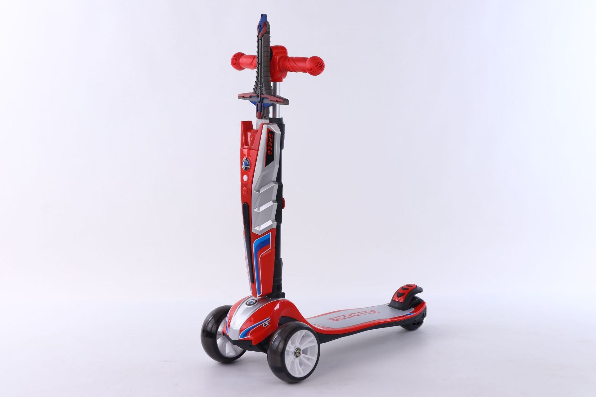 Children's four-wheel flash scooter, adjustable height 2-6 years old children's toy scooter one-click folding car