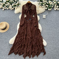 French chic bow-tie long sleeve ruffle hem dress - autumn slimming elegance