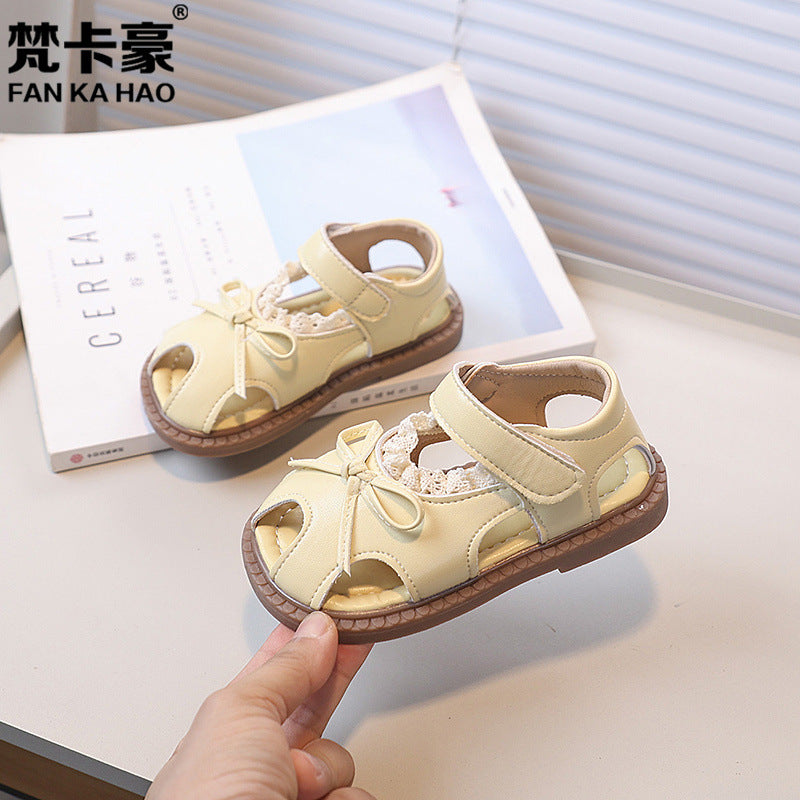 Vancahao kids' soft-soled first walking shoes,  summer new korean style girls' bowknot princess sandals, beach shoes