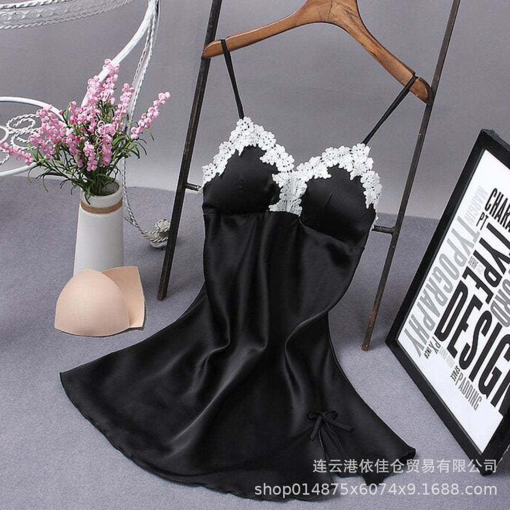 Women's satin robe sexy nightgown lace bathrobe summer casual loungewear evening dress sleepwear