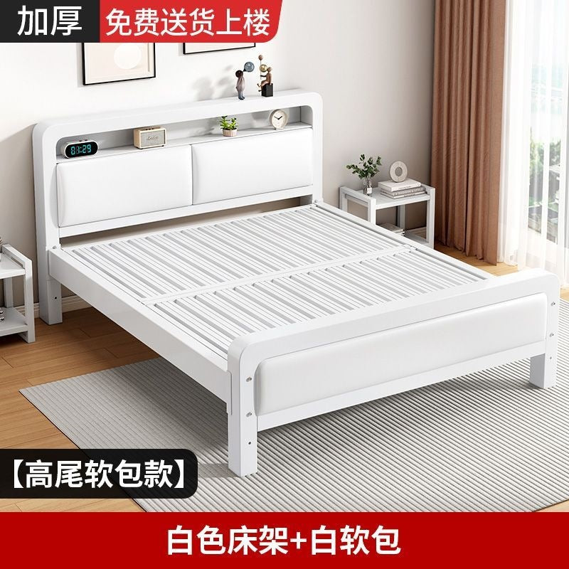 Wrought iron bed double bed for home bedroom kids small apartment single thickened reinforced iron frame bed soft package for rental room