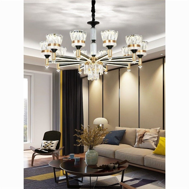 Smart light luxury crystal chandelier living room lamp  new nordic modern minimalist light arm illuminated dustproof lighting fixture