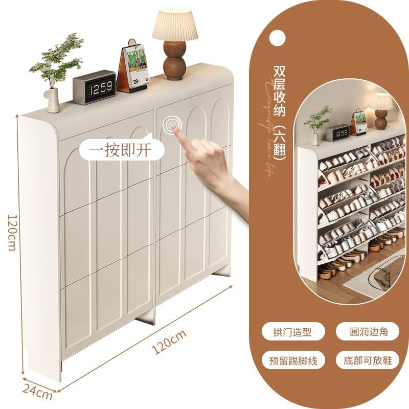 Cream style tipping shoe cabinet for home door entrance door entrance cabinet all-in-one space-saving ultra-thin multi-layer storage shoe rack