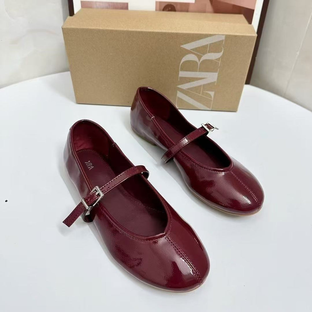 Za2025new arrival women's shoes with toe cap and one buckle strap shallow mouth mary jane flats women's flatseasiest for match little red shoes evening breeze