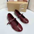 Za2025new arrival women's shoes with toe cap and one buckle strap shallow mouth mary jane flats women's flatseasiest for match little red shoes evening breeze