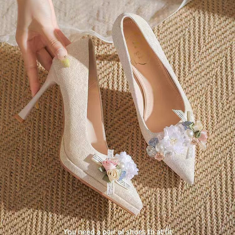 French high heels women's stilettos 2025 spring and autumn new arrival waterproof platform elegant beautiful wedding shoes sexy pointed toe flats