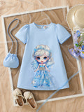 spring/summer new collection: european & american style girls' printed a-line dress with matching bag
