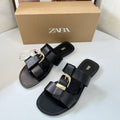 Za2025 summer new round toe thong sandals with buckle, european and american style, versatile everyday beach sandals for women