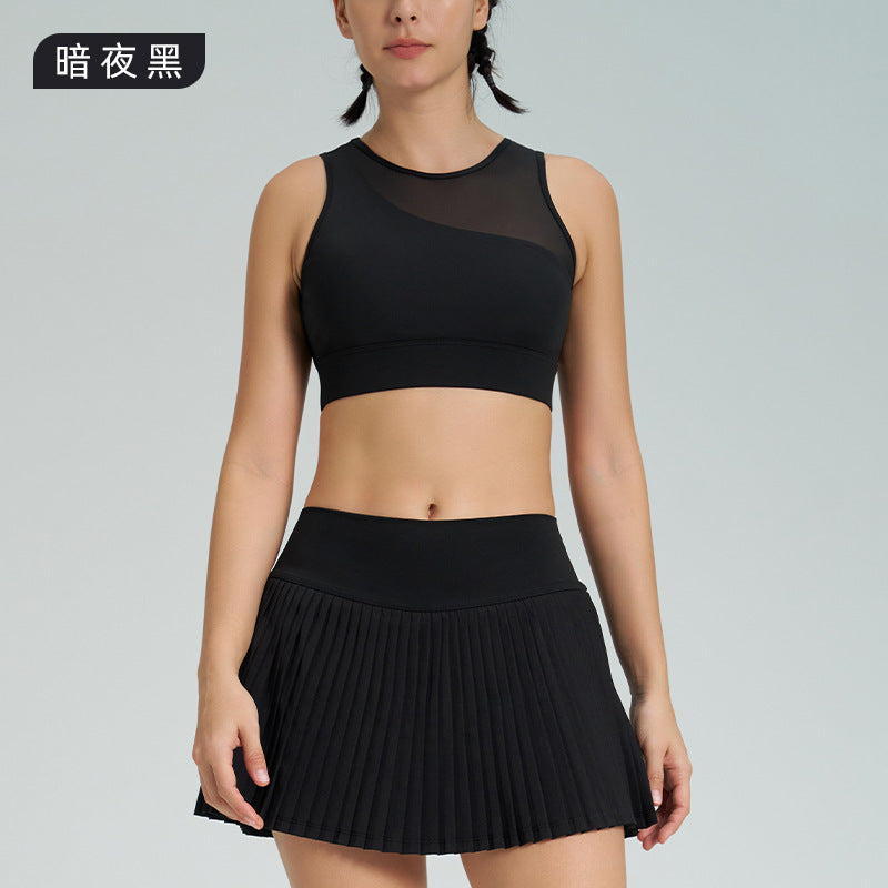 new arrival sports short skirt suitfashion tape tennis pleated skirt women's fake two-piece quick-drying high waist yoga short skirt
