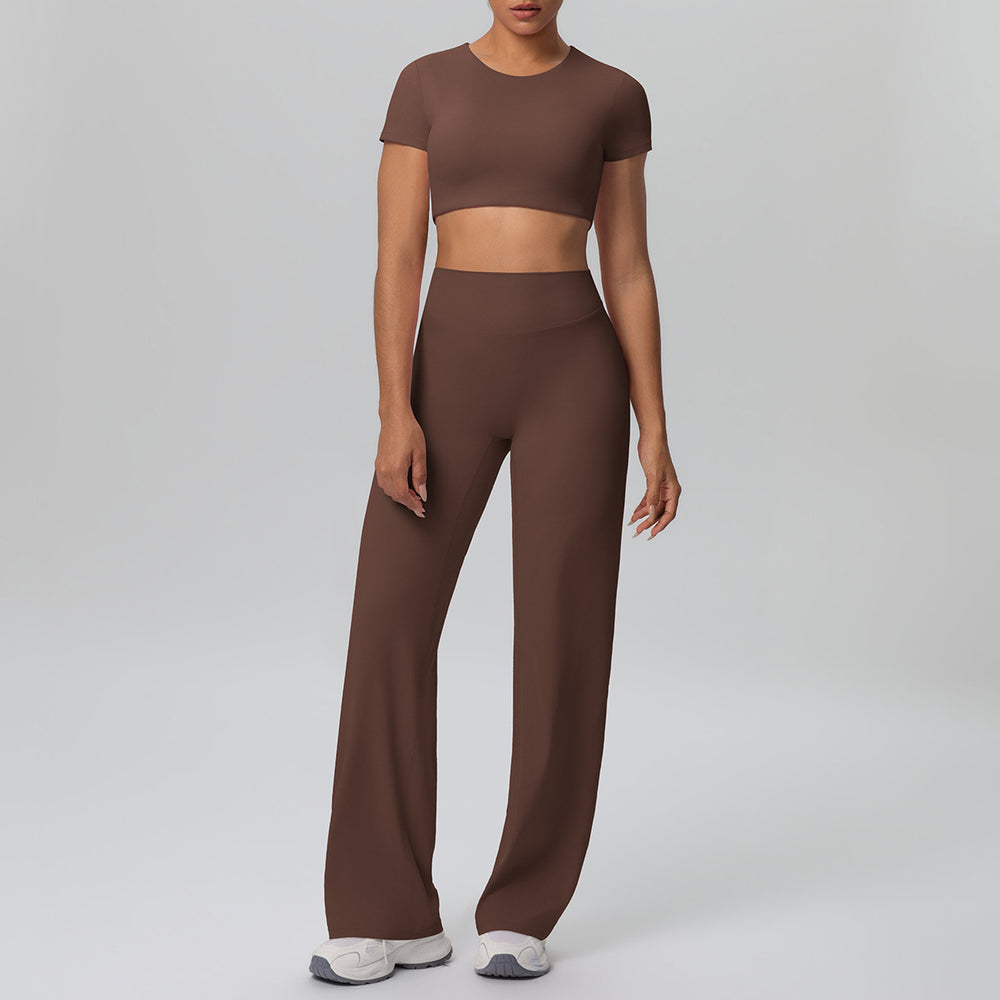 Ready-to-ship cross-border double-sided nylon seamless high-stretch activewear set - yoga, running, and fitness wide-leg two-piece outfit