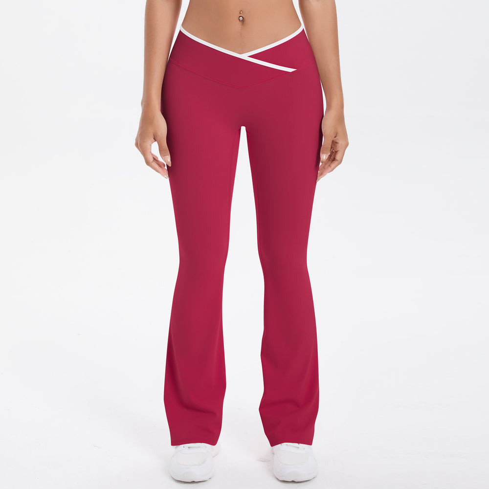 new arrivalfashioncontrast color cross tight high elastic high waist loose pants sports running fitness yoga flare pants