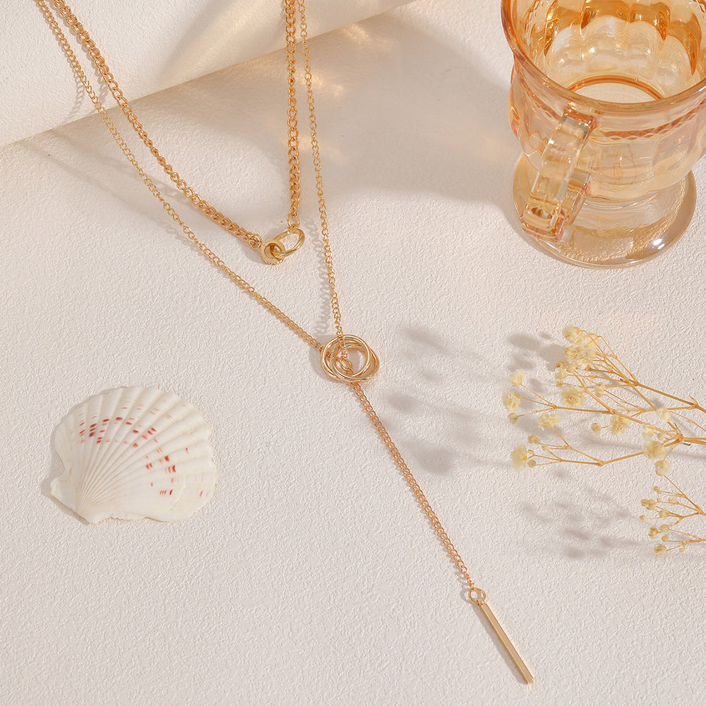 Long chain necklace wholesale, european and american cross-border fashion trend, long pendant, niche design, double circle ring necklace