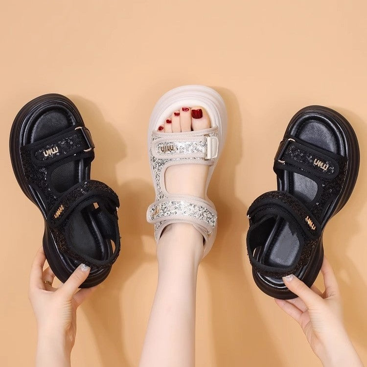 Petitesthick solesequin sandals women 2026summeroutwearnew arrivalfashionplatform shoesheight increasingcasual sports women's shoes