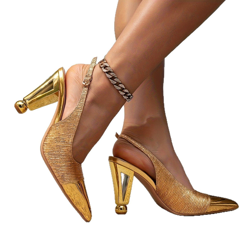 Export cross-border fashion golden high heels women's fashion pointed toe stiletto sandals royal sister sexy stunning elegantflats
