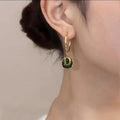 New trendy niche design d letter earrings for women, 925 sterling silver needle, elegant green stud earrings, wholesale ear jewelry