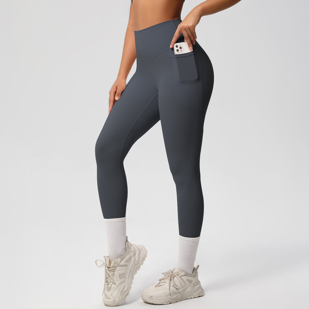 New arrival cross-border pure color double-sided brushed tight high waist high elastic breathable yoga pants sports running fitness yoga clothes