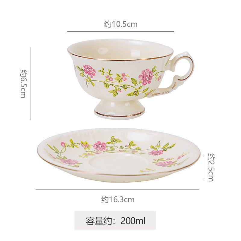 French retro romantic afternoon tea cup and saucer set, fresh floral ceramic coffee cup set, exquisite