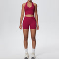 fashion seamless breathable halter back yoga suit running sports fitness yoga suit two-piece set for women