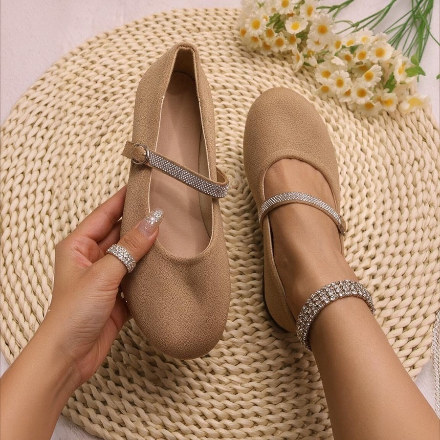 Plus size rhinestone bow mary jane shoes - new autumn  collection - round toe, single strap, flat women's shoes