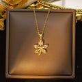 [titanium steel] copper plated real gold pendant micro-embedded classy sense maple leaf necklace women's niche design sweater chain jewelry