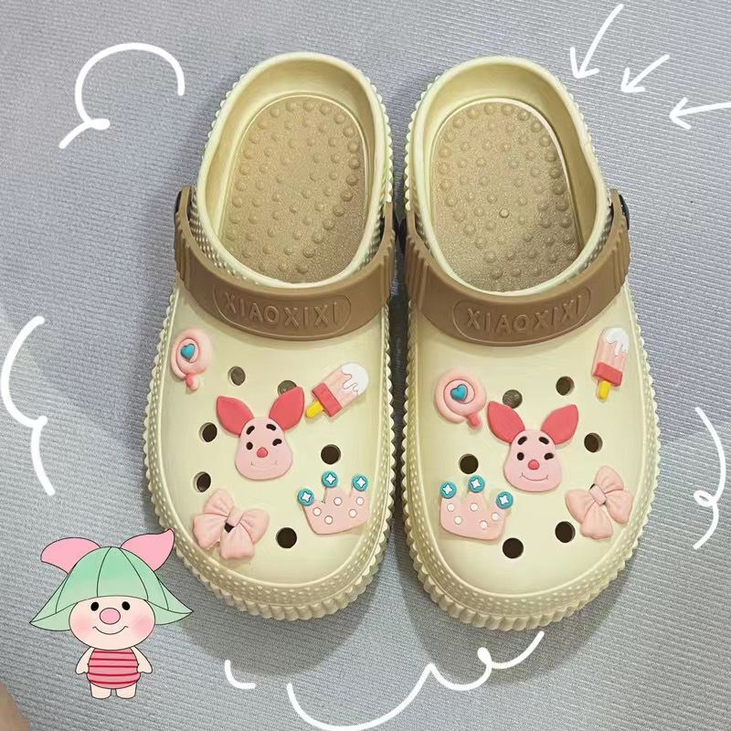 Crocs retro baotou half slippers women's outwear 2025 spring and summer new thick sole hidden heel sandals double color shoes