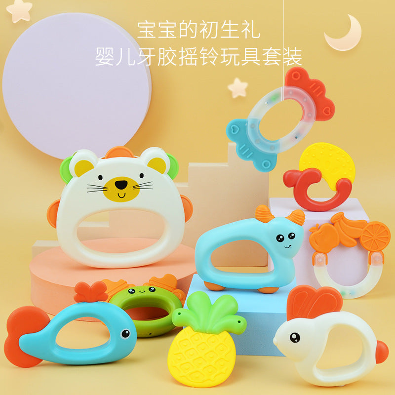 Newborn teething set, infant rattle soothing toy, baby hand rattle 9-piece gift box wholesale