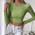 cross-border european and american style sexy backless casual short slim-fit knitted long-sleeve t-shirt top - perfect for layering or wearing on its own